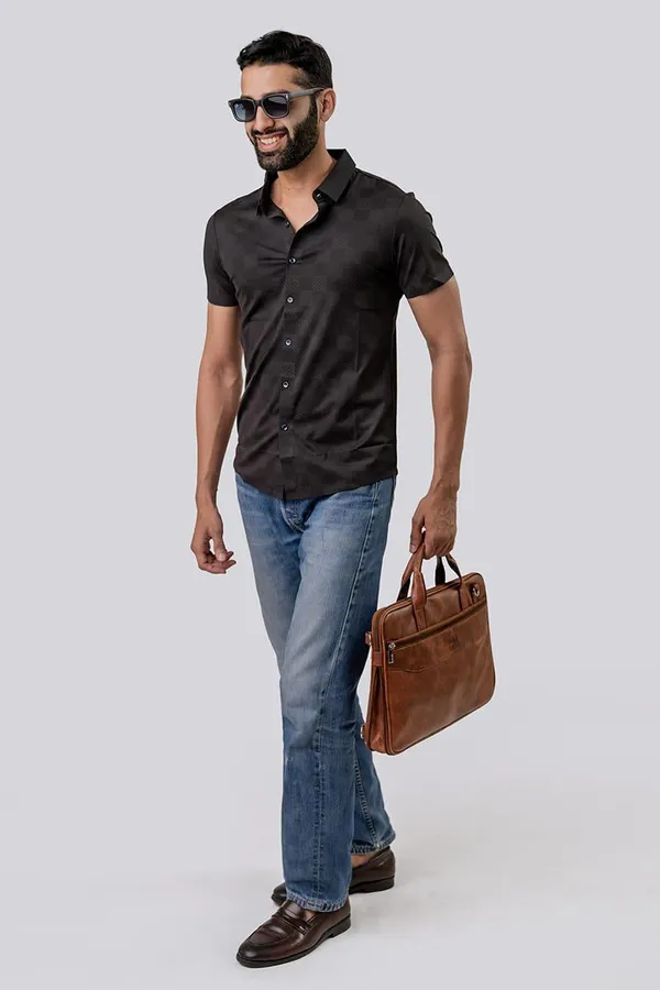 Black_Cotton_Regular_Fit_Short_Sleeve_Casual_Shirt_For_Men