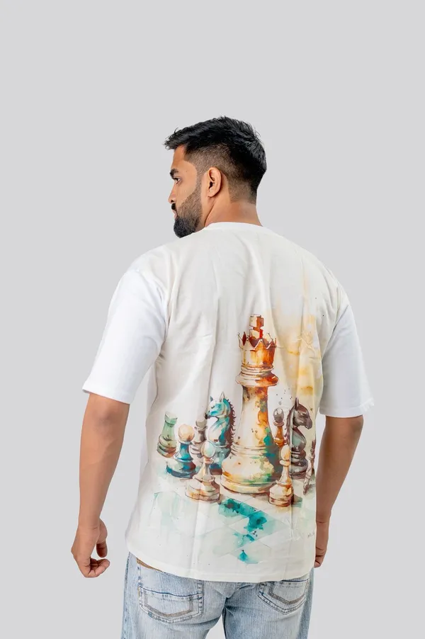 White_Chess_Print_Oversized_T-Shirt_For_Men