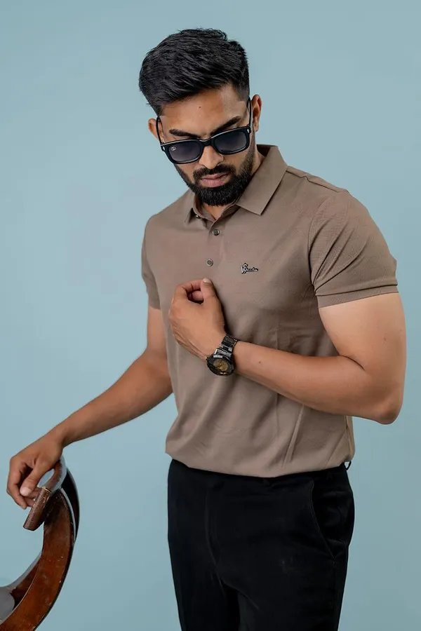 Taupe_Textured_Regular_Fit_Polo_T-Shirt_For_Men