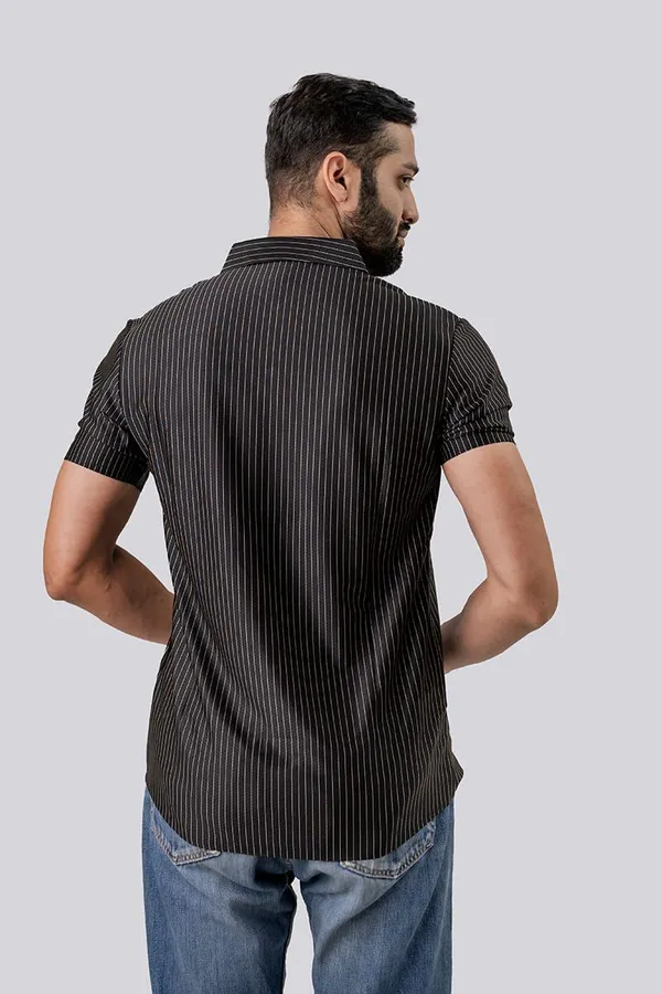 Black_Striped_Short_Sleeve_Casual_Shirt_For_Men