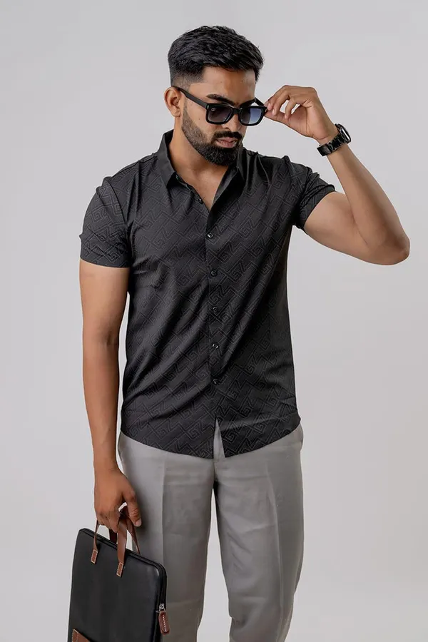 Black_Textured_Regular_Fit_Half_Sleeve_Shirt_For_Men