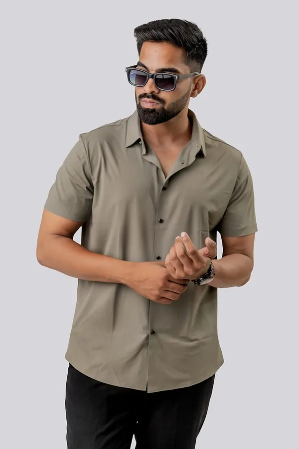 Olive_Green_Cotton_Regular_Fit_Half_Sleeve_Shirt_For_Men