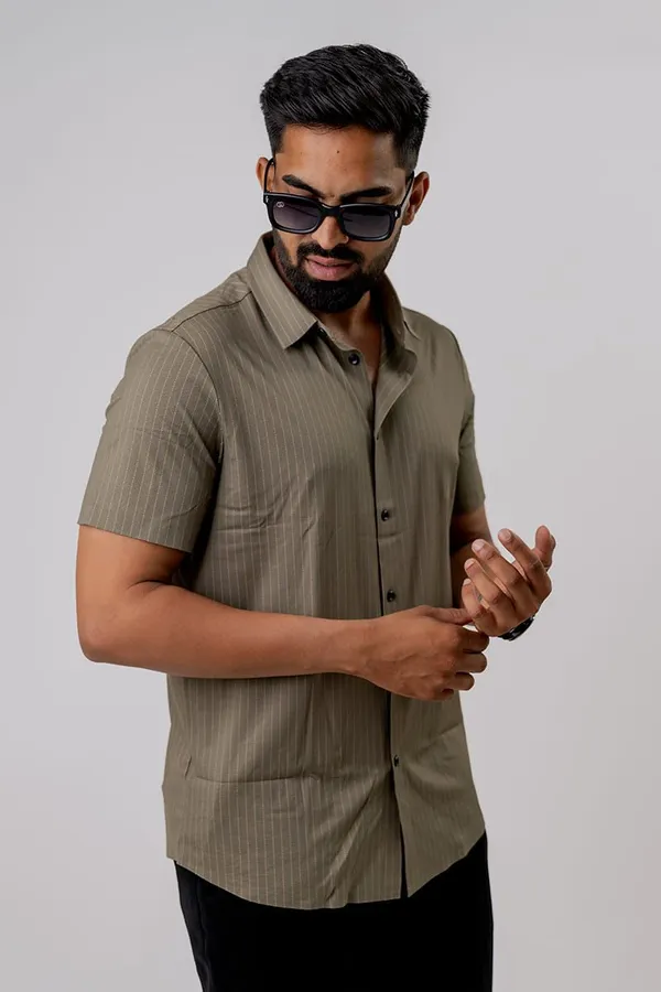 Olive_Green_Striped_Regular_Fit_Half_Sleeve_Shirt_For_Men