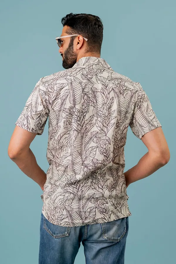 Beige_Tropical_Print_Regular_Fit_Short_Sleeve_Shirt_For_Men