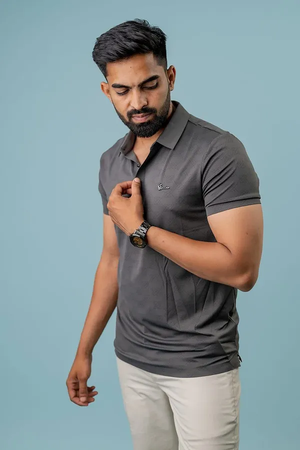 Grey_Textured_Regular_Fit_Polo_T-Shirt_For_Men
