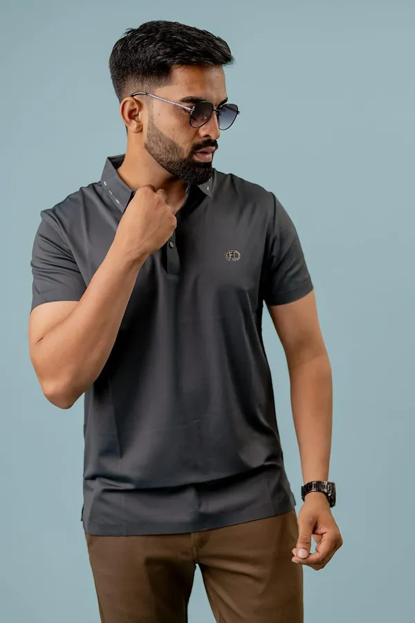 Grey_Spandex_Regular_Fit_Polo_T-Shirt_For_Men