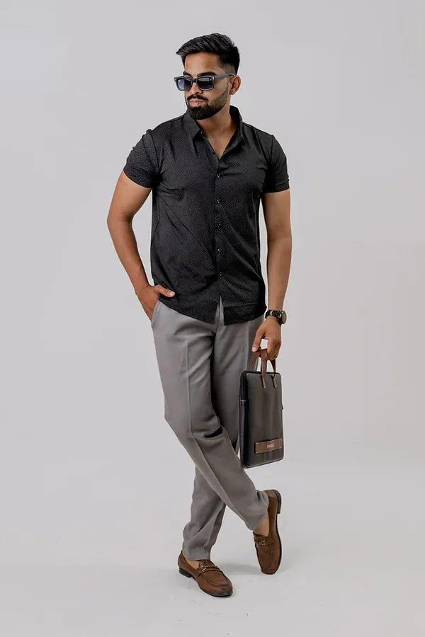 Black_Textured_Regular_Fit_Half_Sleeve_Shirt_For_Men