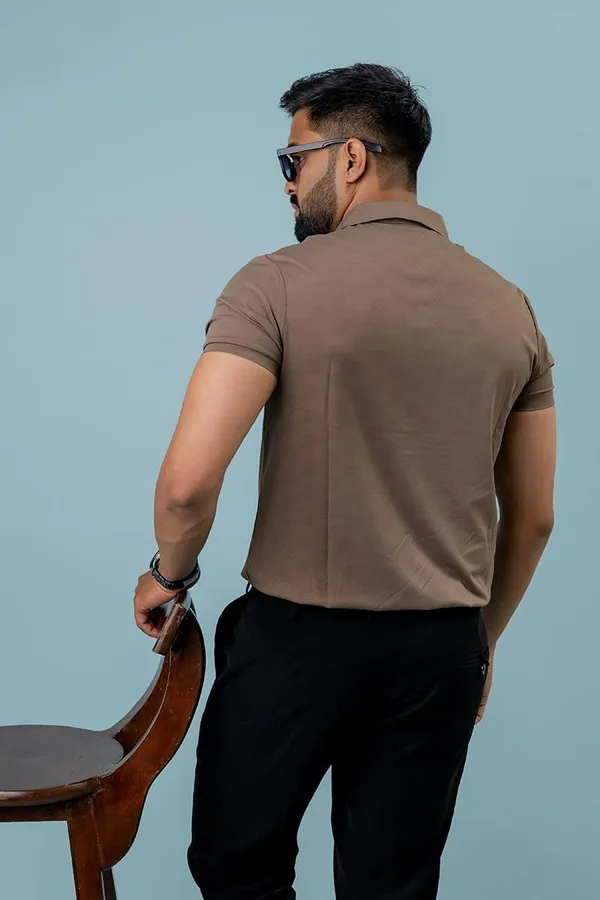 Taupe_Textured_Regular_Fit_Polo_T-Shirt_For_Men