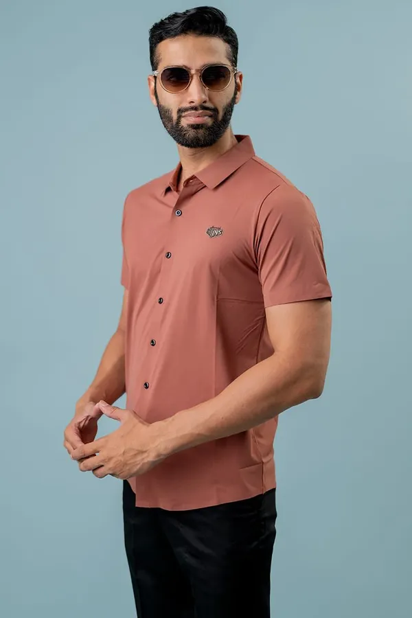 Peach_Regular_Fit_Short_Sleeve_Shirt_For_Men