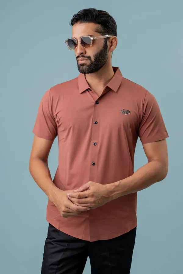 Peach_Regular_Fit_Short_Sleeve_Shirt_For_Men