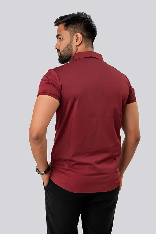 Maroon_Textured_Slim_Fit_Short_Sleeve_Formal_Shirt_For_Men