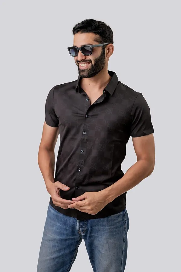 Black_Cotton_Regular_Fit_Short_Sleeve_Casual_Shirt_For_Men