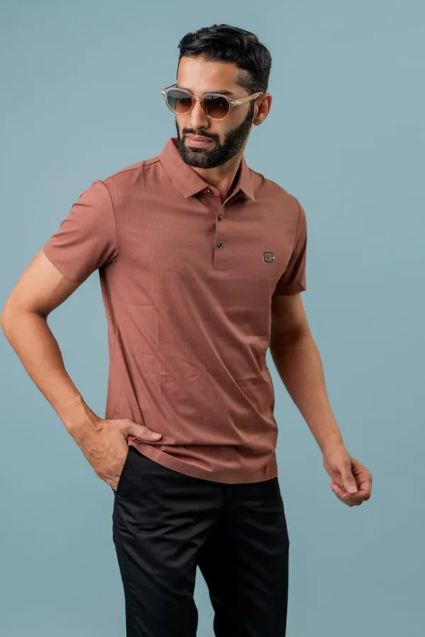 Rust_Pink_Textured_Regular_Fit_Polo_T-Shirt_For_Men