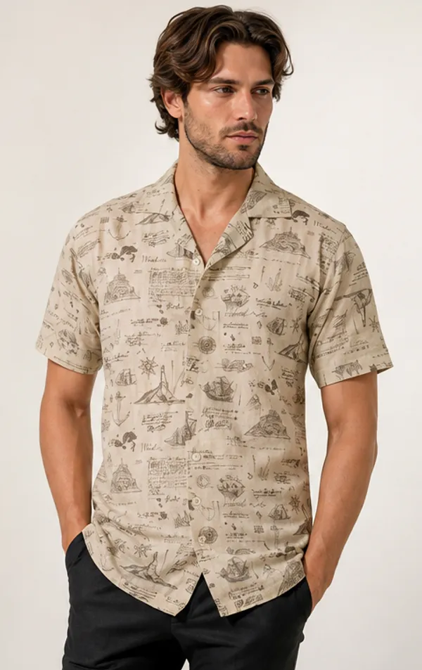 Beige_Nautical_Print_Relaxed_Fit_Half_Sleeve_Shirt_For_Men