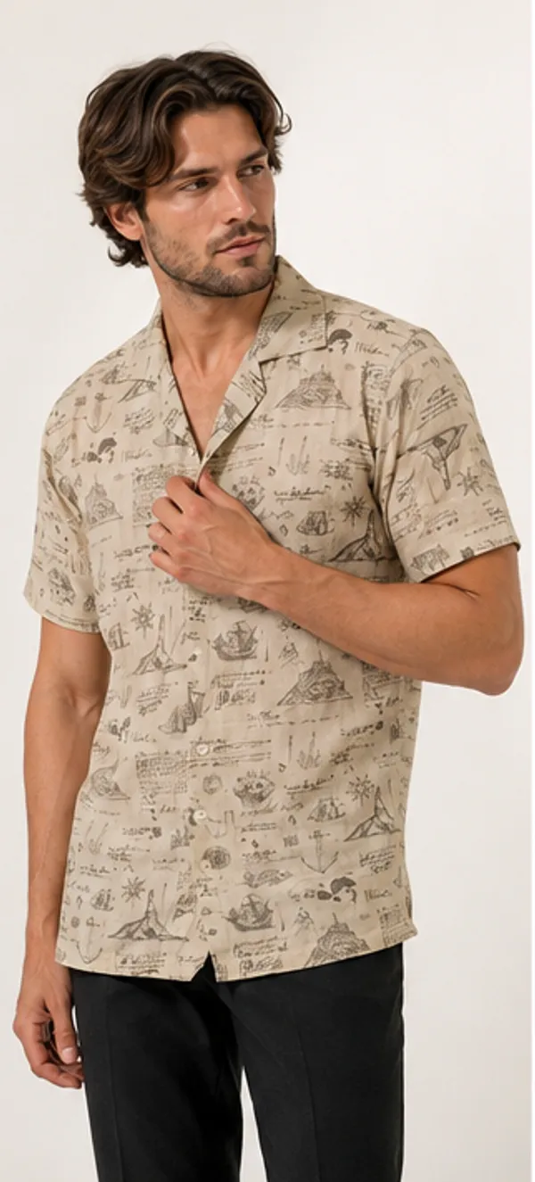 Beige_Nautical_Print_Relaxed_Fit_Half_Sleeve_Shirt_For_Men