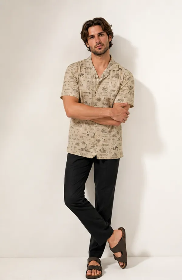 Beige_Nautical_Print_Relaxed_Fit_Half_Sleeve_Shirt_For_Men