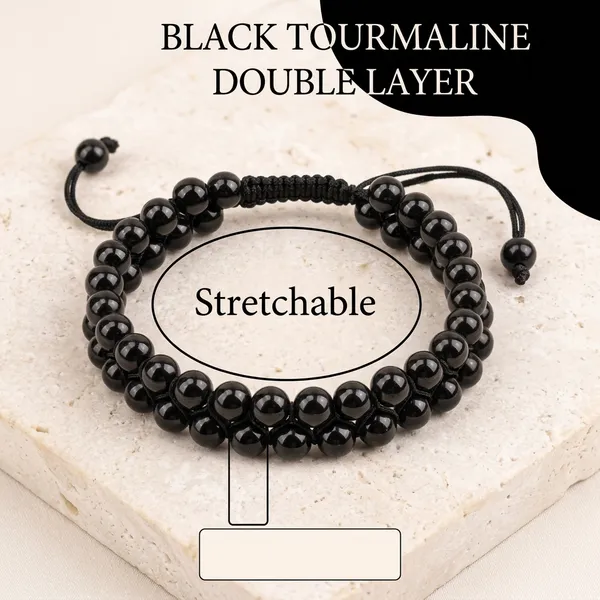 Black_Tourmaline_Double_Layer_Stretchable_Bracelet_with_Square_Pendant