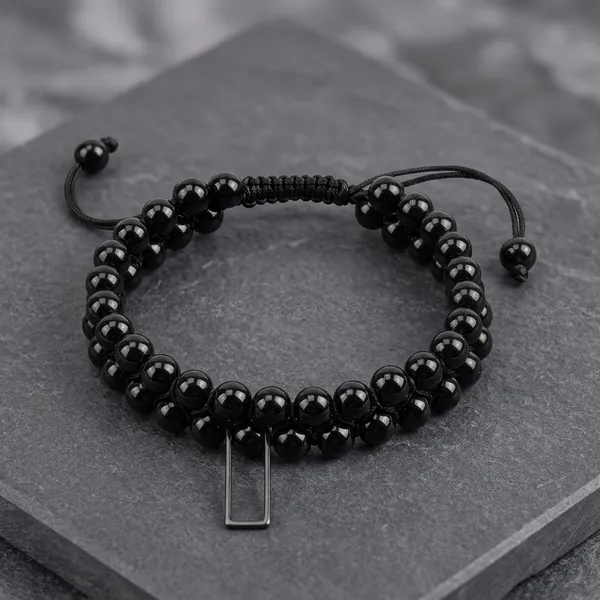 Black_Tourmaline_Double_Layer_Stretchable_Bracelet_with_Square_Pendant