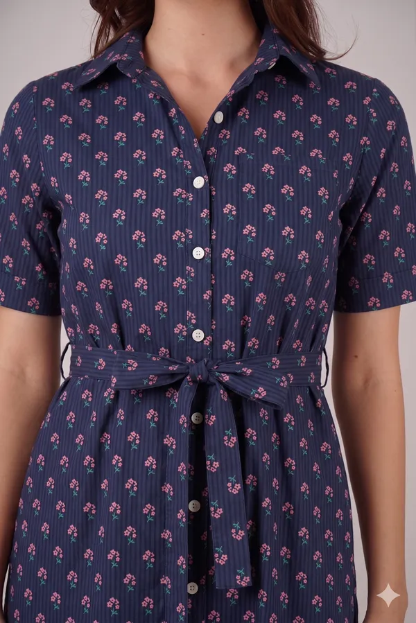 Navy_Blue_Rayon_Cotton_Belted_Floral_Print_Collared_Shirt_Dress_For_Women