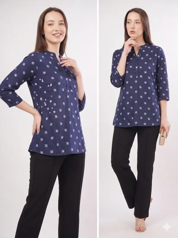 Navy_Blue_Rayon_Cotton_Relaxed_Floral_Print_Tunic_Top_For_Women