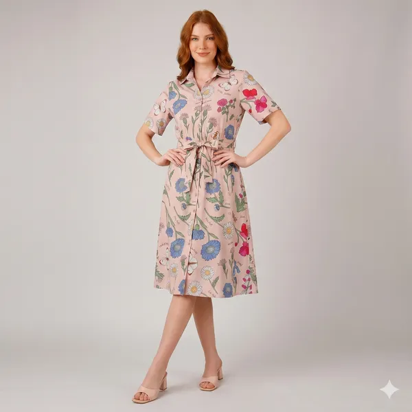 Pink_Rayon_Cotton_Belted_Floral_Print_Shirt_Dress_For_Women