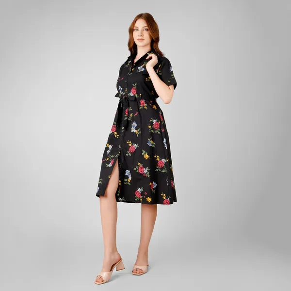Black_Floral_Print_Rayon_Cotton_Midi_Dress_For_Women
