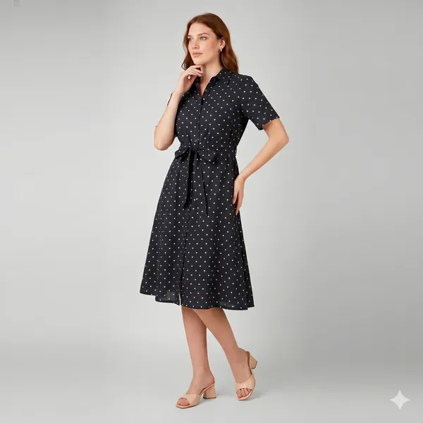 Black_Rayon_Cotton_Belted_Polka_Dot_Shirt_Dress_For_Women
