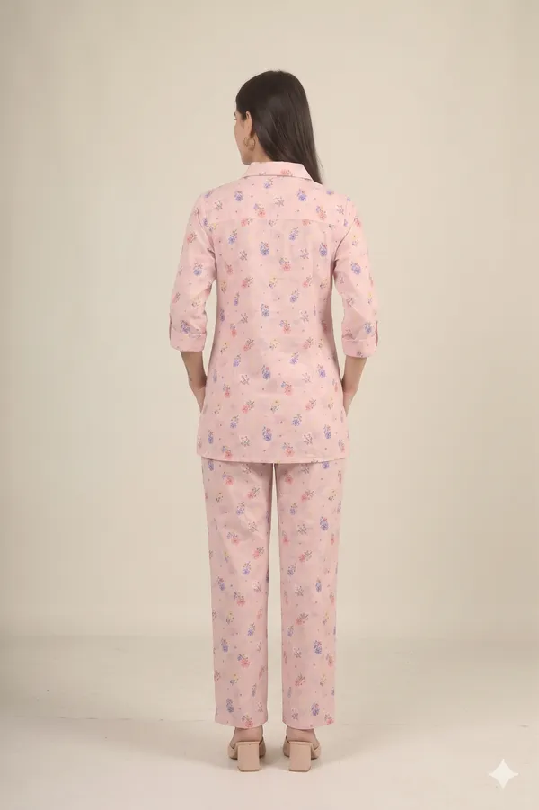 Pink_Floral_Print_Rayon_Cotton_Shirt_Night_Suit_For_Women