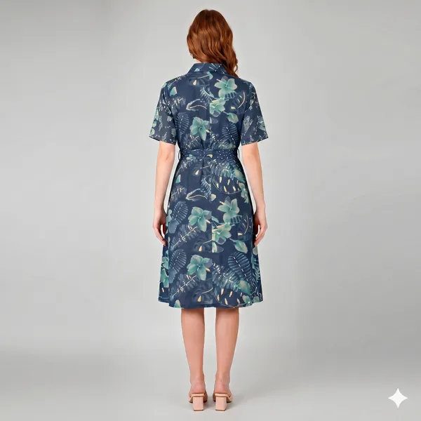 Navy_Blue_Rayon_Cotton_Belted_Botanical_Print_Shirt_Dress_For_Women