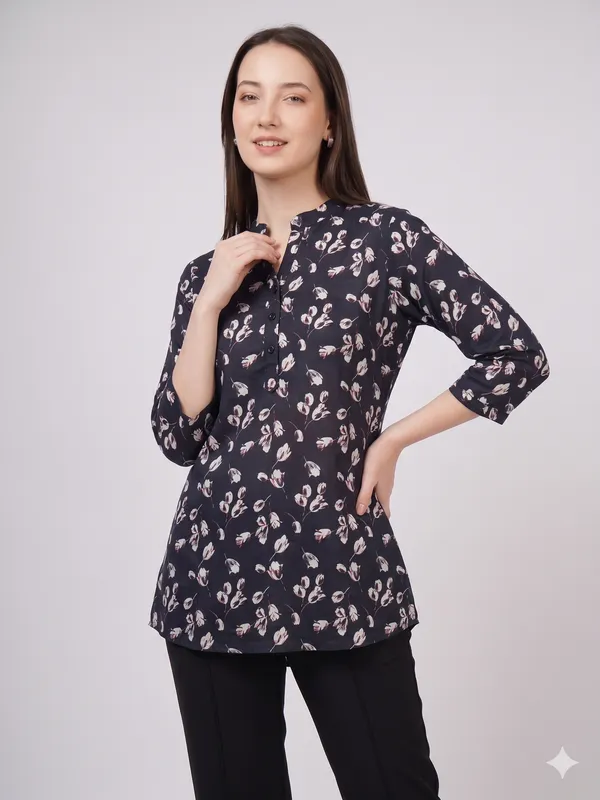 Black_Rayon_Cotton_Relaxed_Floral_Print_Tunic_Top_For_Women