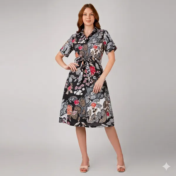 Black_Rayon_Cotton_A-Line_Floral_Print_Collared_Midi_Dress_For_Women