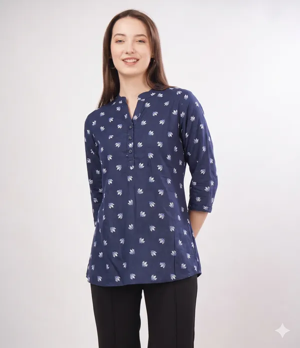 Navy_Blue_Rayon_Cotton_Relaxed_Floral_Print_Tunic_Top_For_Women