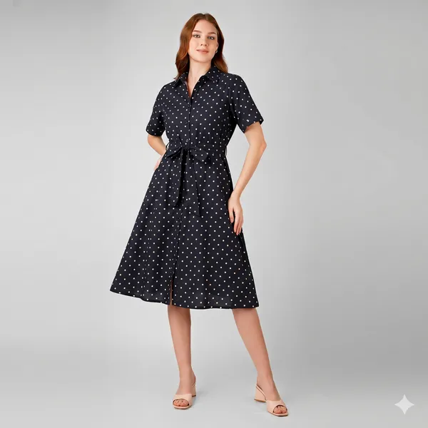 Black_Rayon_Cotton_Belted_Polka_Dot_Shirt_Dress_For_Women