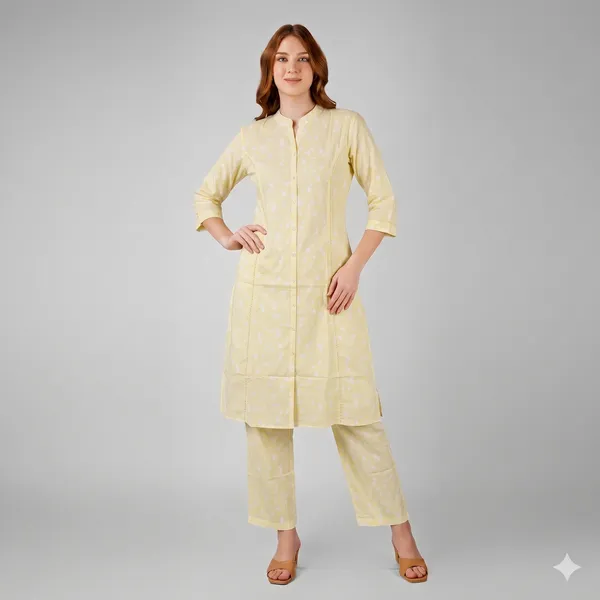 Yellow_Rayon_Cotton_Straight_Kurta_Pant_Set_For_Women