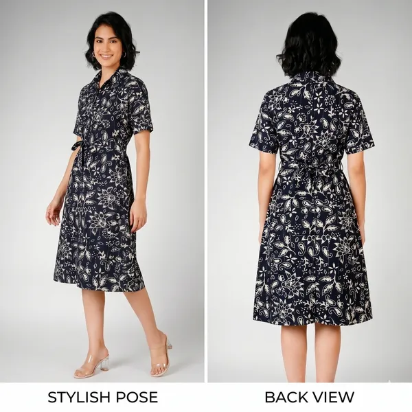 Black_Paisley_Print_Rayon_Cotton_Belted_Shirt_Dress_For_Women