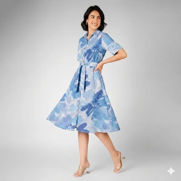 Blue_Rayon_Cotton_A-Line_Floral_Print_Shirt_Dress_For_Women
