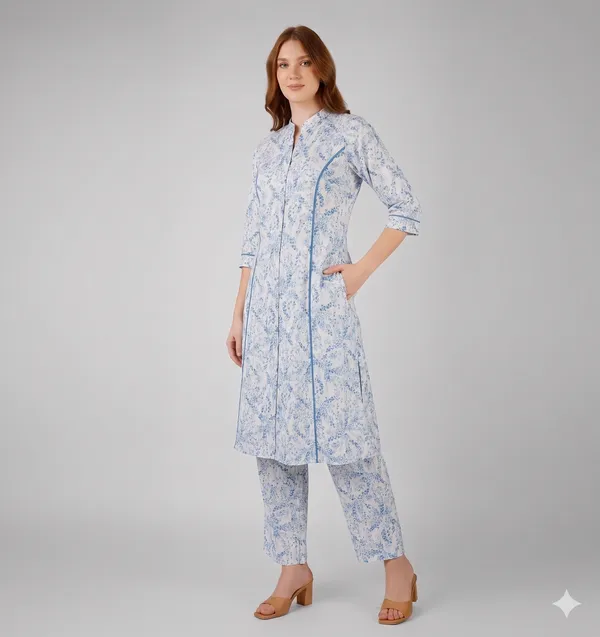 Blue_Floral_Rayon_Cotton_Straight_Kurta_Set_For_Women