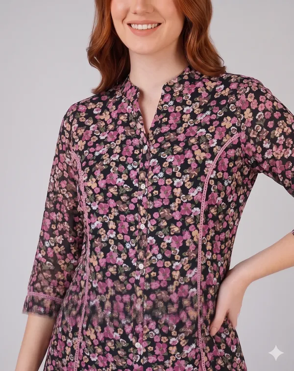 Black_And_Pink_Floral_Rayon_Cotton_Straight_Kurti_For_Women