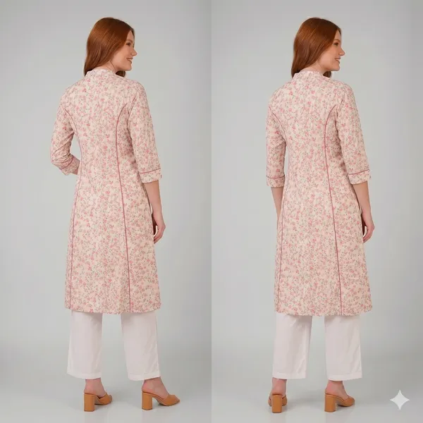 White_And_Pink_Floral_Rayon_Cotton_Straight_Kurta_For_Women