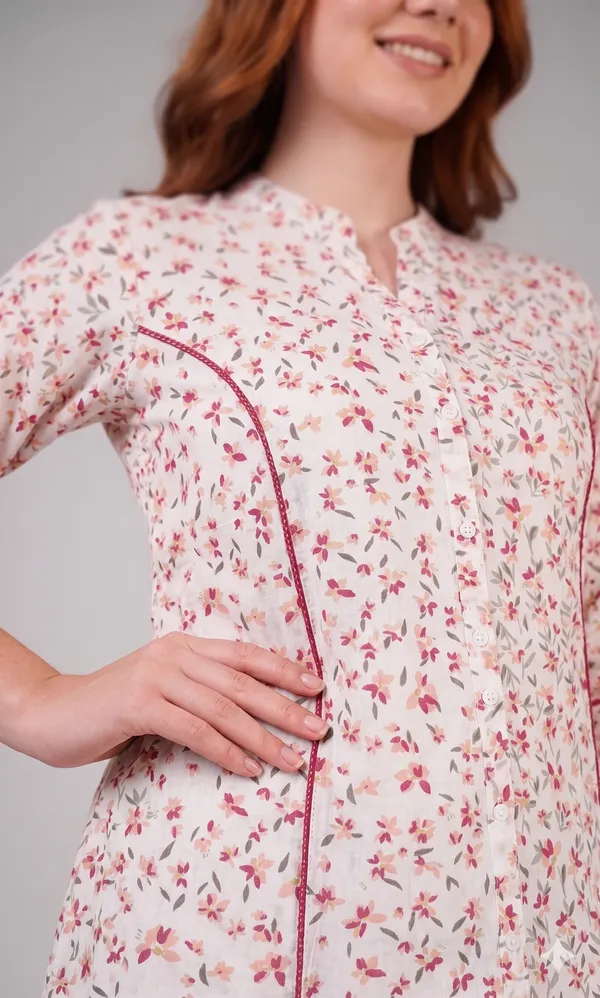 White_And_Pink_Floral_Rayon_Cotton_Straight_Kurta_For_Women
