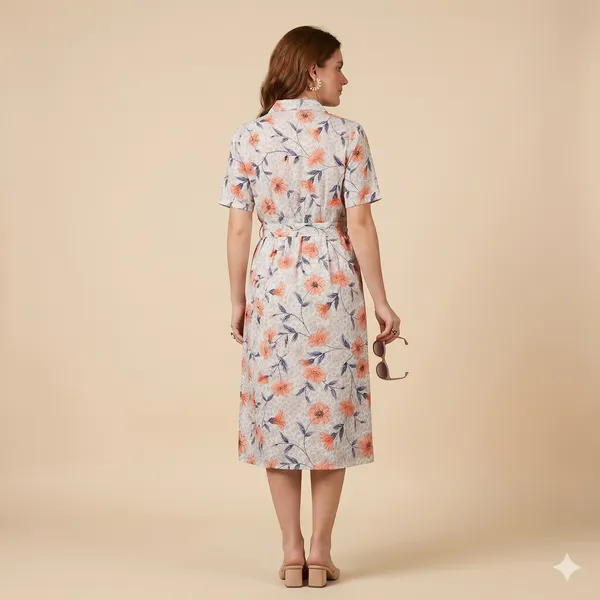 White_Rayon_Cotton_Belted_Floral_Print_Collared_Shirt_Dress_For_Women