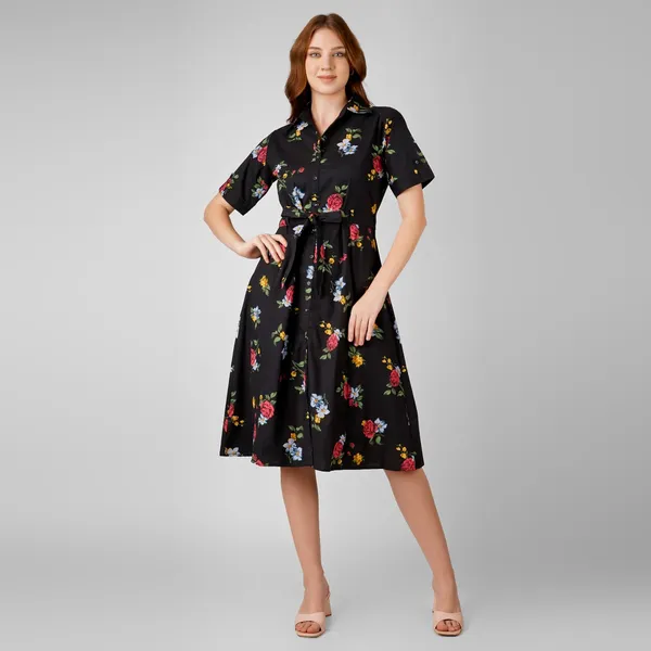 Black_Floral_Print_Rayon_Cotton_Midi_Dress_For_Women