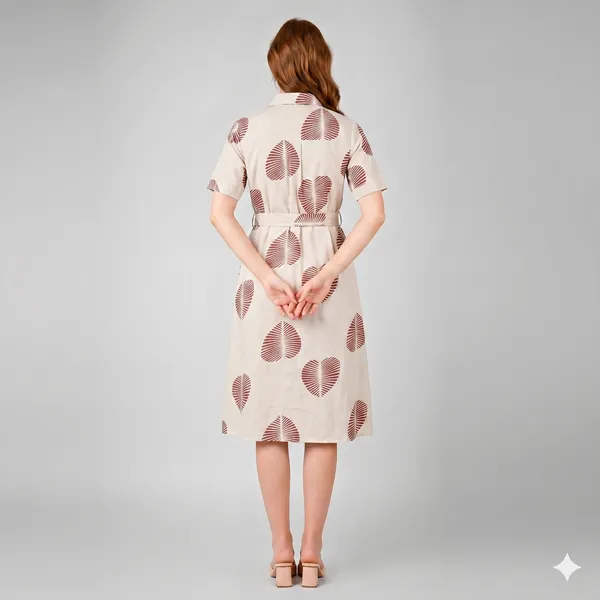 Beige_Rayon_Cotton_Relaxed_Leaf_Print_Shirt_Dress_For_Women