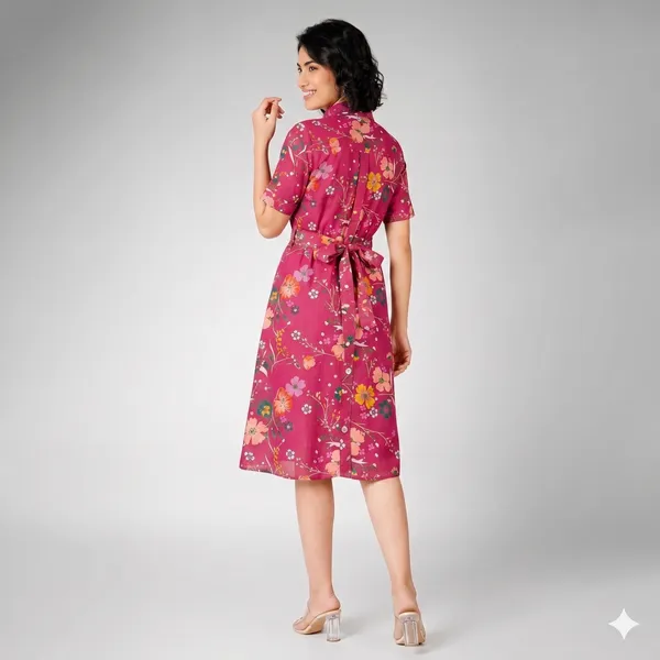 Pink_Floral_Print_Rayon_Cotton_Wrap_Dress_For_Women