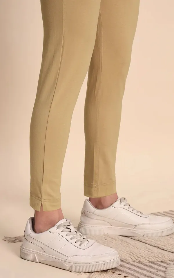 Beige_Cotton_Lycra_High_Waist_Ankle_Length_Leggings_For_Women
