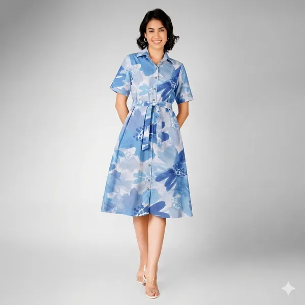 Blue_Rayon_Cotton_A-Line_Floral_Print_Shirt_Dress_For_Women