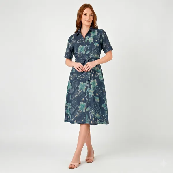 Navy_Blue_Rayon_Cotton_Belted_Botanical_Print_Shirt_Dress_For_Women