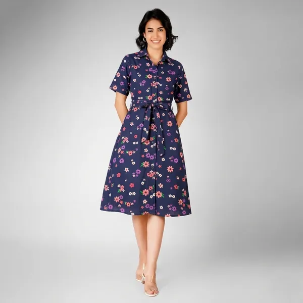 Navy_Blue_Rayon_Cotton_A-Line_Floral_Print_Shirt_Dress_For_Women