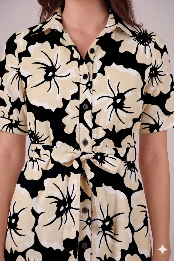 Black_And_Beige_Rayon_Cotton_Relaxed_Floral_Print_Shirt_Dress_For_Women