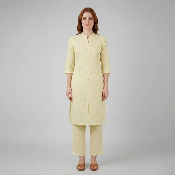 Yellow_Rayon_Cotton_Straight_Kurta_Pant_Set_For_Women